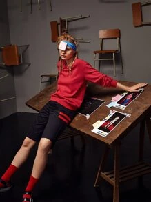 Miki Xu Solid Drop Shoulder Sweatshirt - Red - View 5