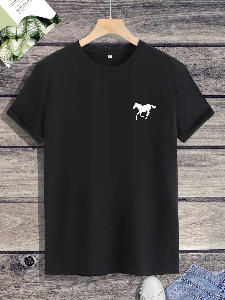 Manfinity Homme Men Horse Print Round Neck Tee - Black - View 1