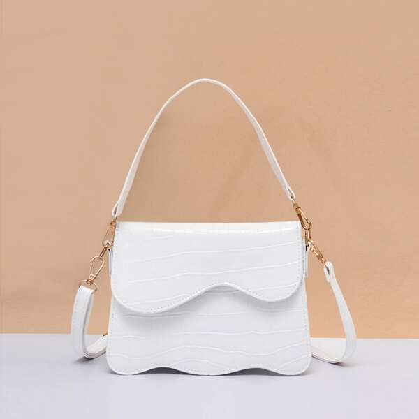 

Girls Croc Embossed Flap Shoulder Bag, White