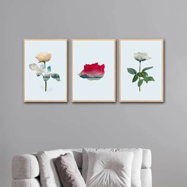 

3pcs Flower Print Unframed Painting, Multicolor