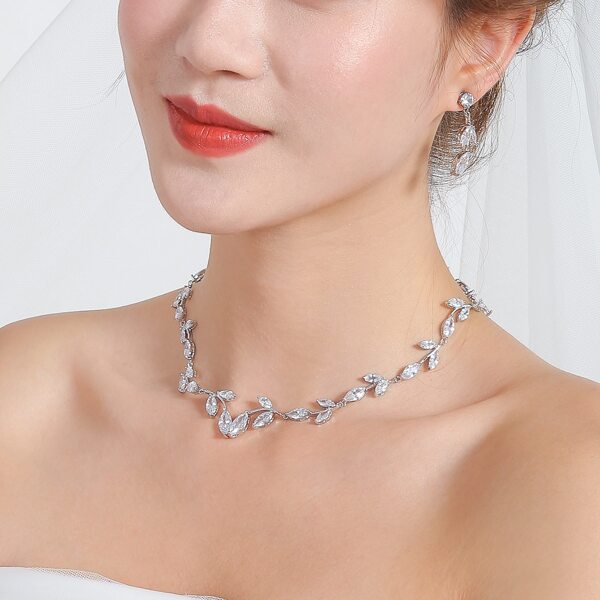 

3pcs Zircon Leaf Decor Jewelry Set, Silver