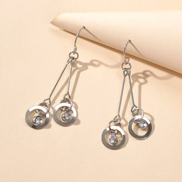 

Rhinestone Decor Drop Earrings, Silver