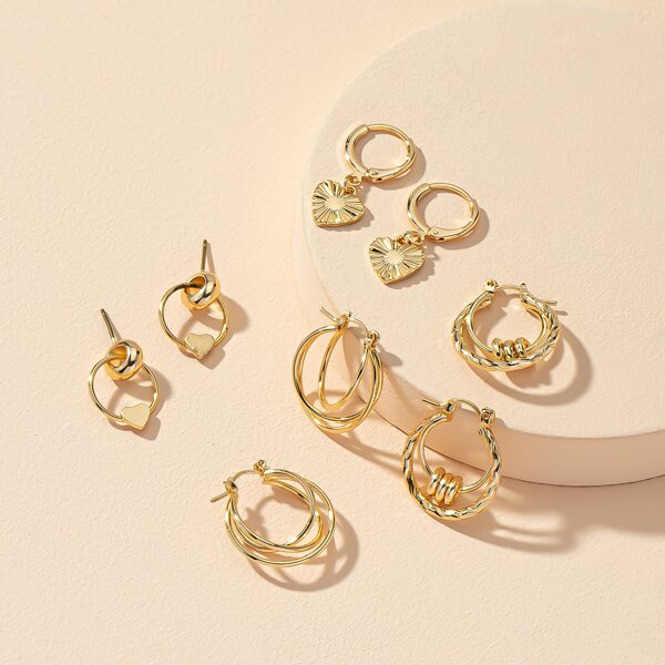 

4pairs Heart Decor Earrings, Gold