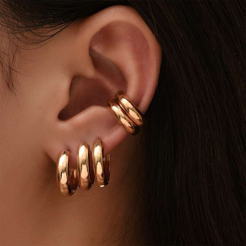 

5pcs Minimalist Hoop Earrings, Gold