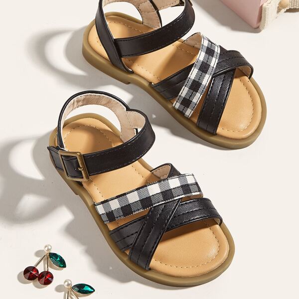 

Toddler Girls Plaid Ankle Strap Sandals, Black