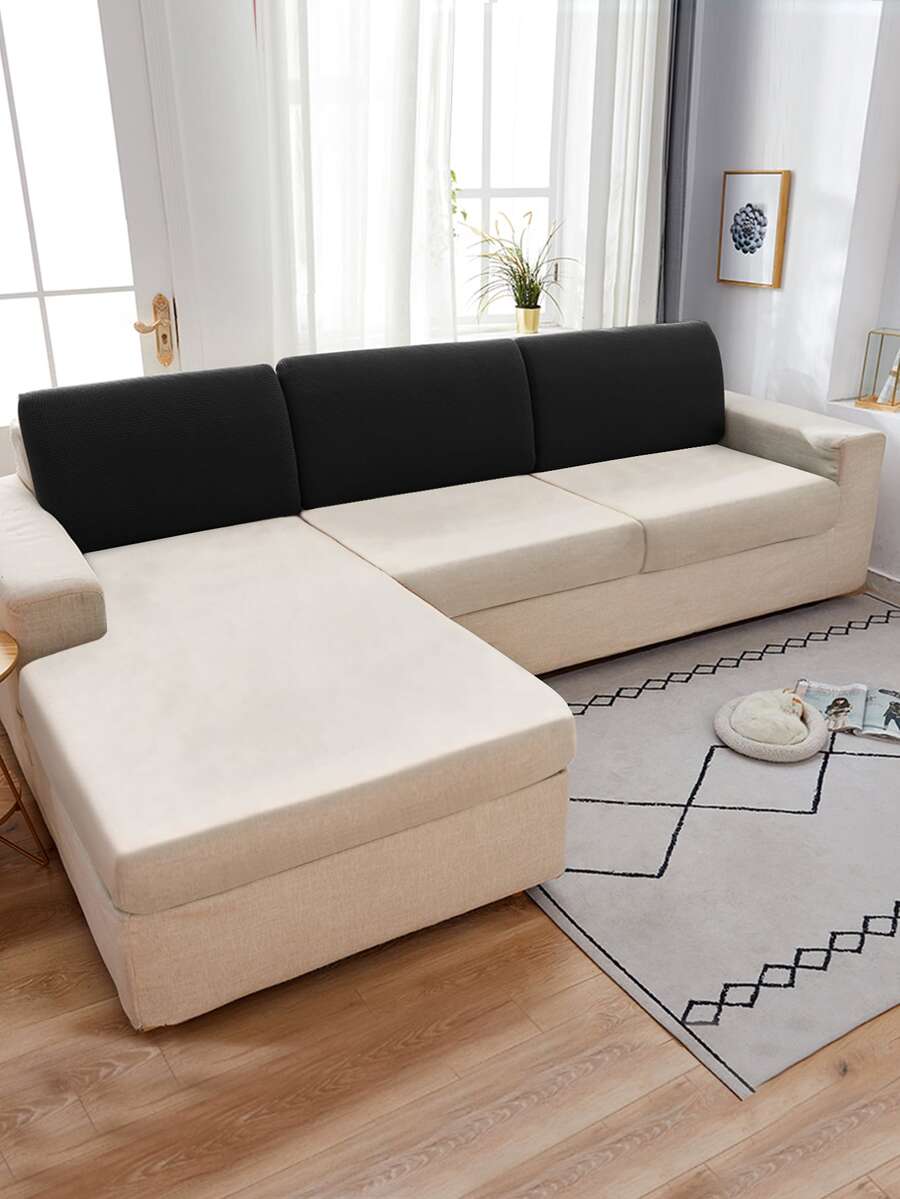 1pc Plain Sofa Back Cover - Black - View 1