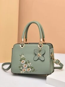 Bolso cartera con bordado floral - Verde - Ver 2