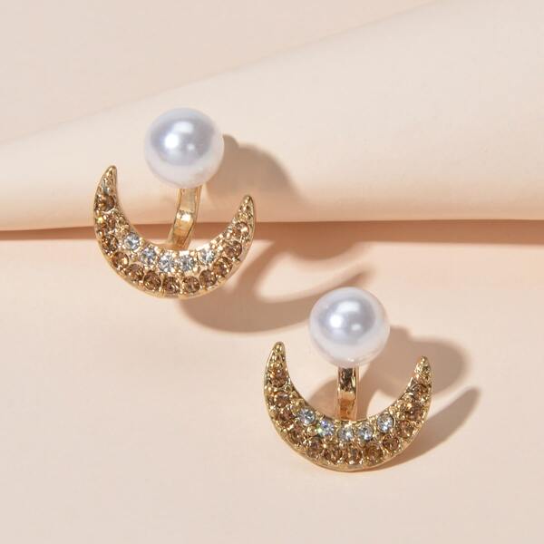 

Rhinestone & Faux Pearl Decor Earring Jackets, Gold