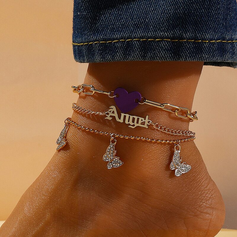 

3pcs Butterfly Layered Anklet, Purple