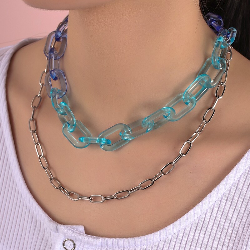 

2pcs Simple Chain Necklace, Multicolor