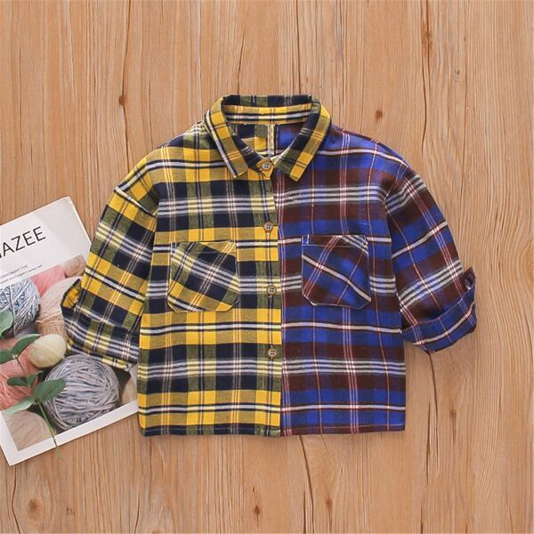 

Toddler Boys Tartan Color Block Pocket Front Shirt, Multicolor