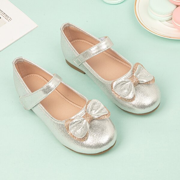 

Girls Bow Decor Ballet Flats, Silver