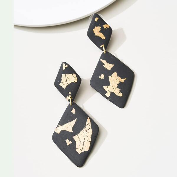 

18K Gold Plated Diamond Drop Earrings, Black