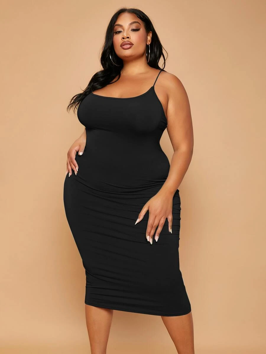 SHEIN SXY Plus Criss Cross Back Bodycon Dress - Black - View 1