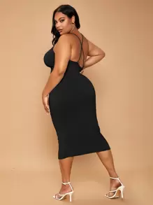 SHEIN SXY Plus Criss Cross Back Bodycon Dress - Black - View 2