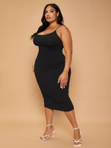 SHEIN SXY Plus Criss Cross Back Bodycon Dress - Black - View 3