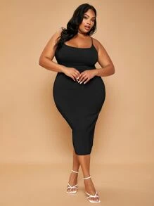 SHEIN SXY Plus Criss Cross Back Bodycon Dress - Black - View 4