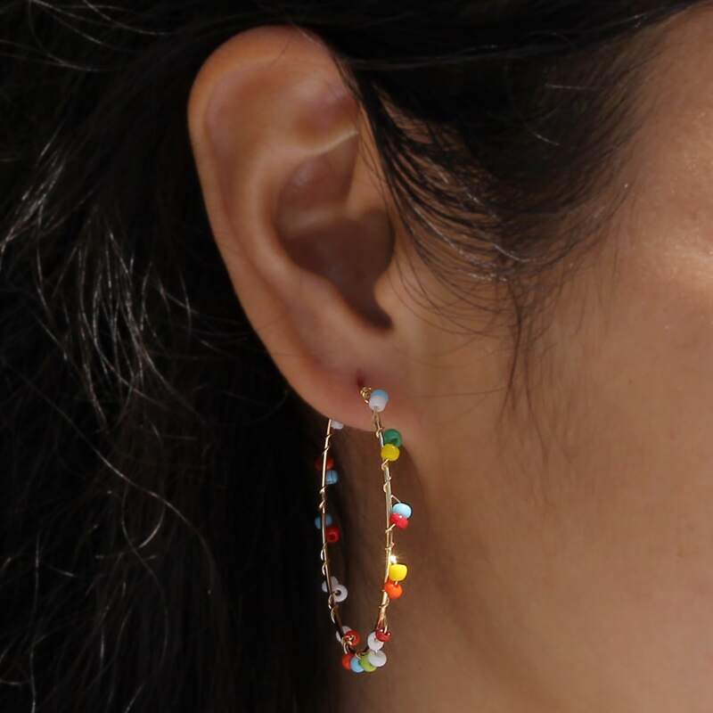 

Bead Hoop Earrings, Gold