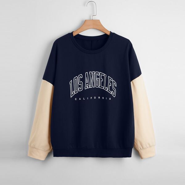 

Plus Letter Graphic Color-block Sweatshirt, Navy blue