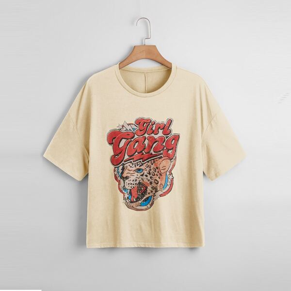 

Plus Leopard & Letter Graphic Tee, Apricot