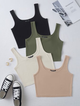 4 Stücke Rippenstrick Crop Tank Top