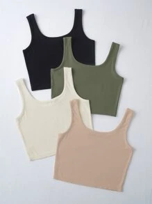 Calvaya Áo hai dây Plus Size Gân đan màu trơn Giải trí - Nhiều màu - Xem 2