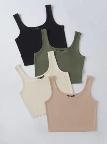 Calvaya Áo hai dây Plus Size Gân đan màu trơn Giải trí - Nhiều màu - Xem 3