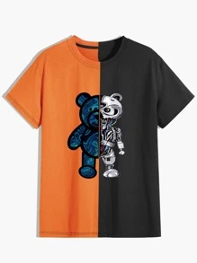 Manfinity Camiseta con estampado de oso bicolor - Multicolor - Ver 1