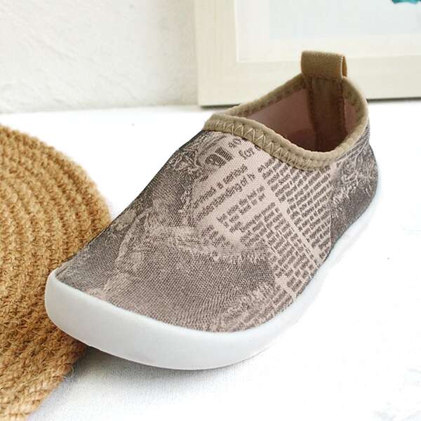 

Baby Newspaper Print Slip-On Sneakers, Grey