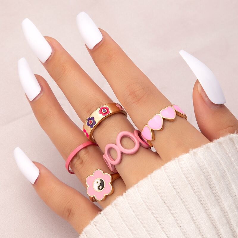 

5pcs Floral Decor Ring, Multicolor