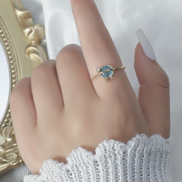 

18K Gold Plated Zircon Decor Cuff Ring, Blue
