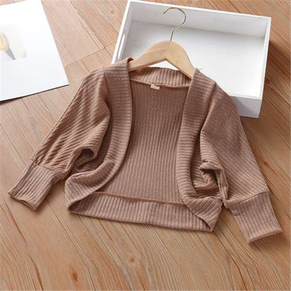 

Toddler Girls Ribbed Knit Dolman Sleeve Open Front Jacket, Apricot