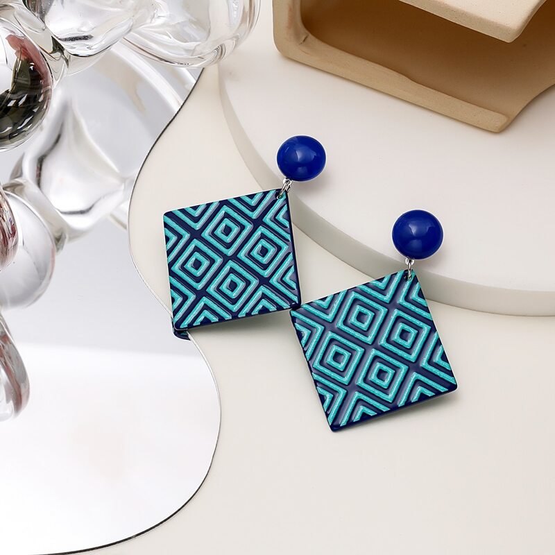

Geo Graphic Drop Earrings, Blue