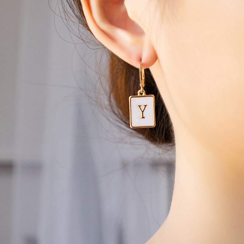 

Letter Drop Earrings, Gold