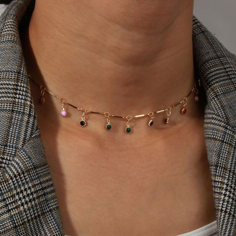 

Colorful Bead Decor Necklace, Gold