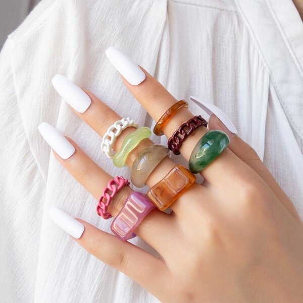 

9pcs Chain Design Ring, Multicolor