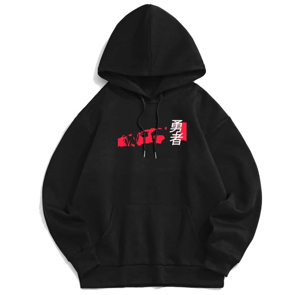 

Guys Figure Print Drawstring Hoodie, Black