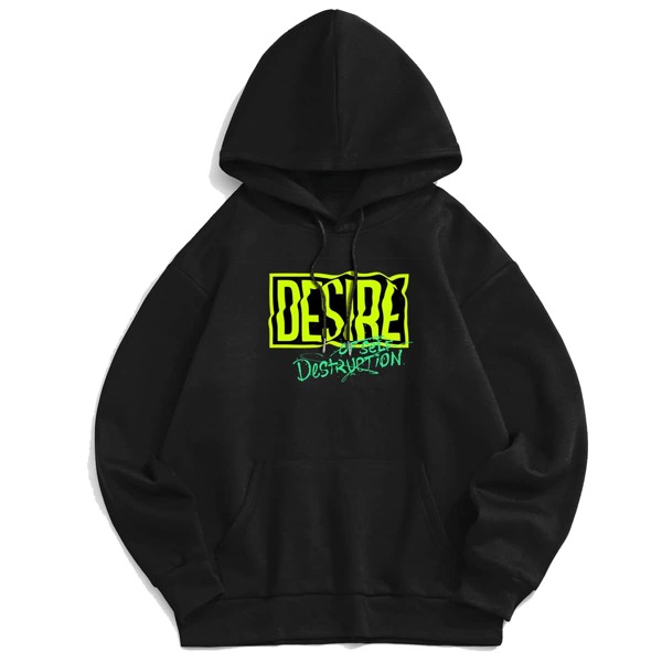 

Guys Letter Graphic Drawstring Hoodie, Black