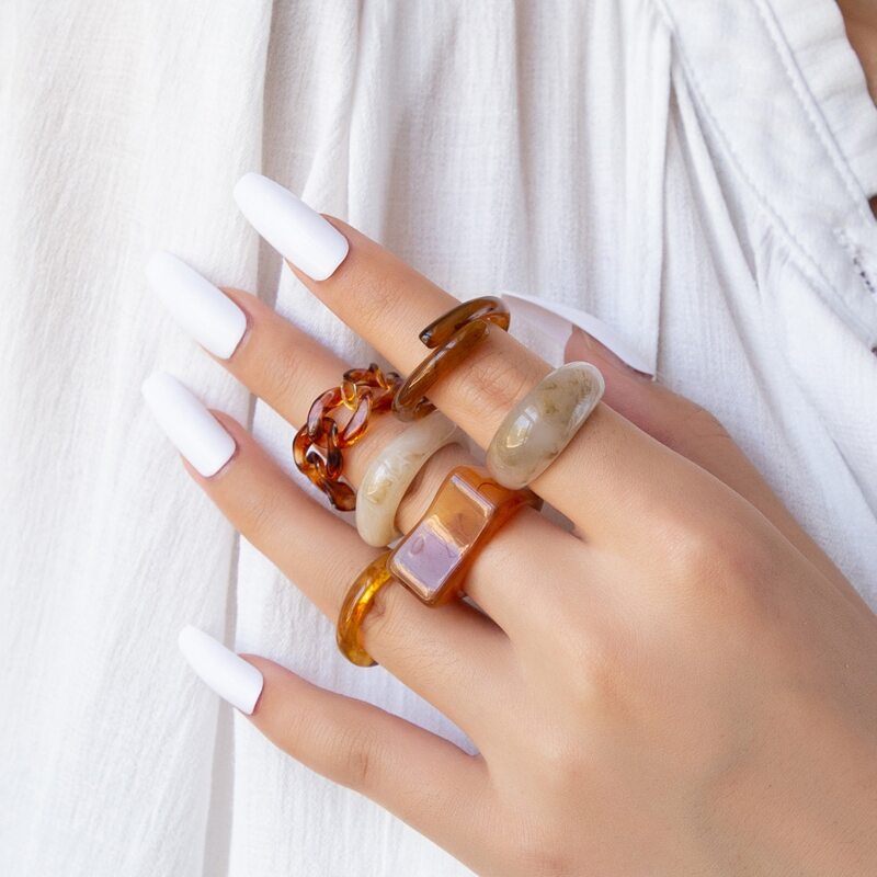 

6pcs Simple Resin Ring, Brown