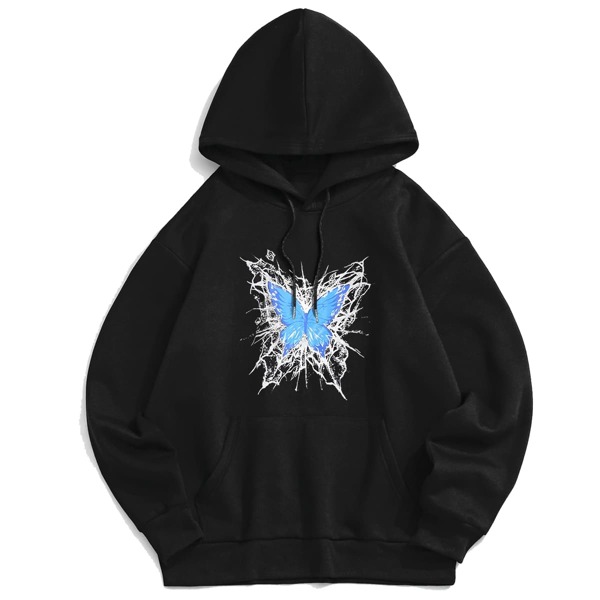 

Guys Butterfly Graphic Kangaroo Pocket Drawstring Hoodie, Black