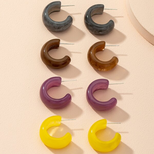 

4pairs Simple Cuff Hoop Earrings, Multicolor