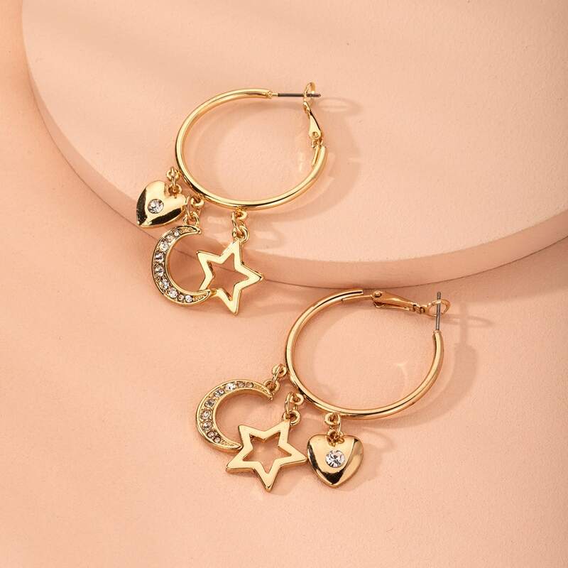 

Star & Moon Drop Earrings, Gold