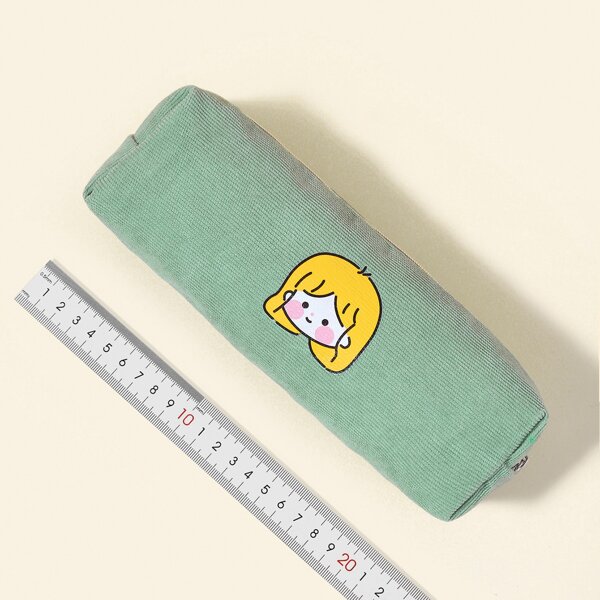 

1pc Cartoon Girl Print Pencil Bag, Mint green