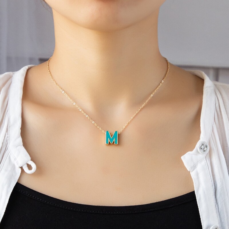 

Letter Charm Necklace, Teal blue