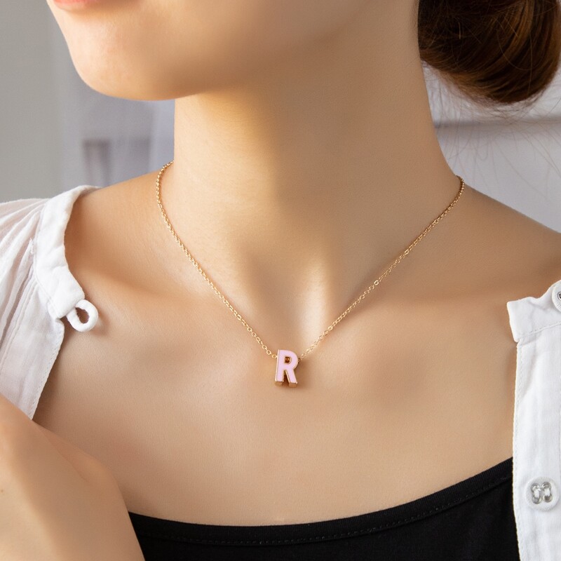 

Letter Charm Necklace, Pink