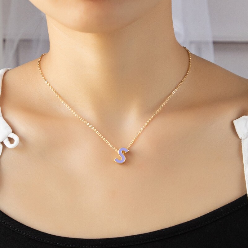 

Letter Charm Necklace, Mauve purple