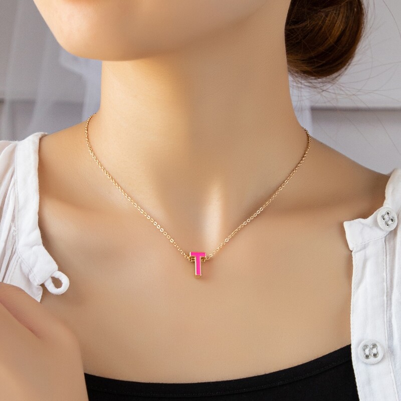 

Letter Charm Necklace, Hot pink