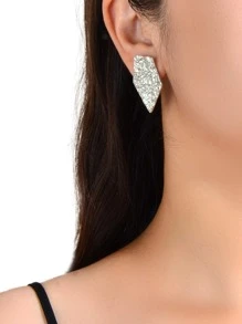 2 piezas de pendientes de botón personalizados para mujer con diseño geométrico cóncavo-convexo de moda - Plateado - Ver 1