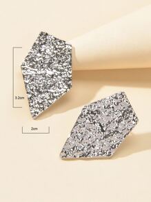 2 piezas de pendientes de botón personalizados para mujer con diseño geométrico cóncavo-convexo de moda - Plateado - Ver 2