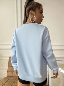 SHEIN Unity Sudadera Con Estampado De Letras Y Hombros Caídos - Celeste - Ver 2